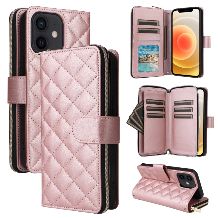 Crossbody Rhombic Zipper Tower Buckle Leather Phone Case with Lanyard
