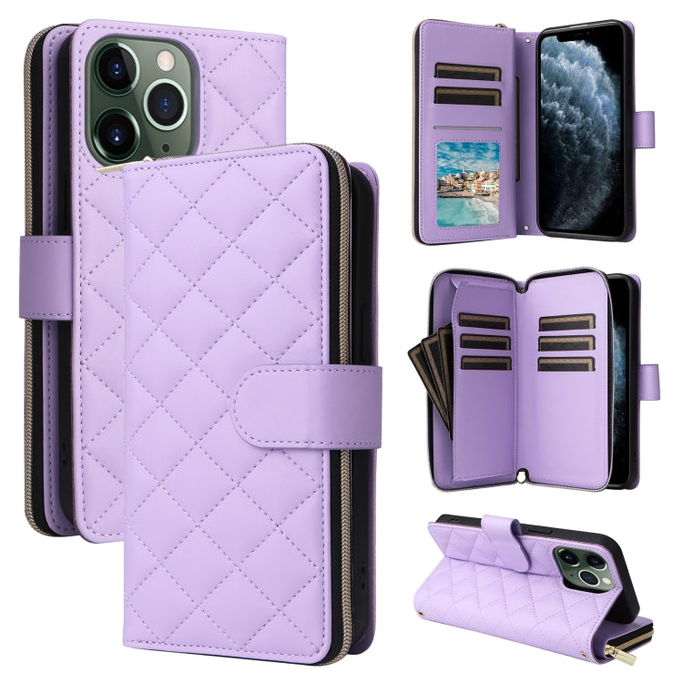 Crossbody Rhombic Zipper Tower Buckle Leather Phone Case with Lanyard