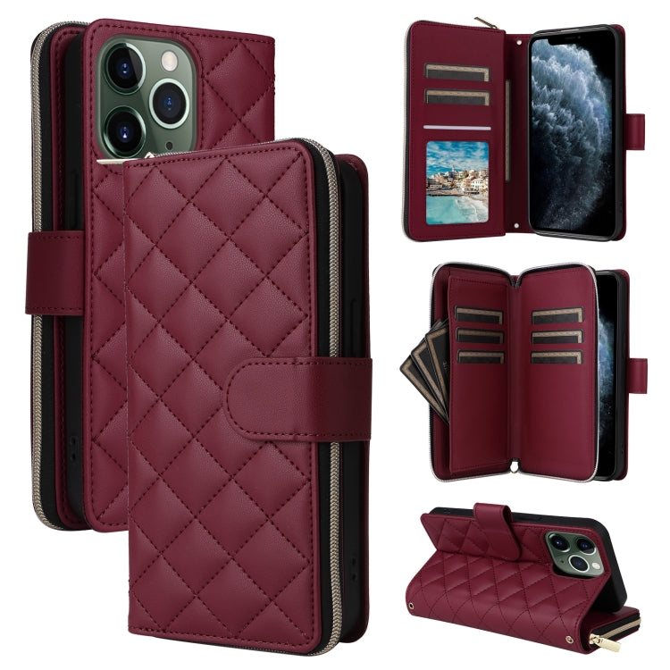 Crossbody Rhombic Zipper Tower Buckle Leather Phone Case with Lanyard