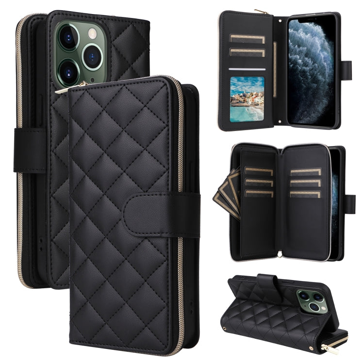 Crossbody Rhombic Zipper Tower Buckle Leather Phone Case with Lanyard