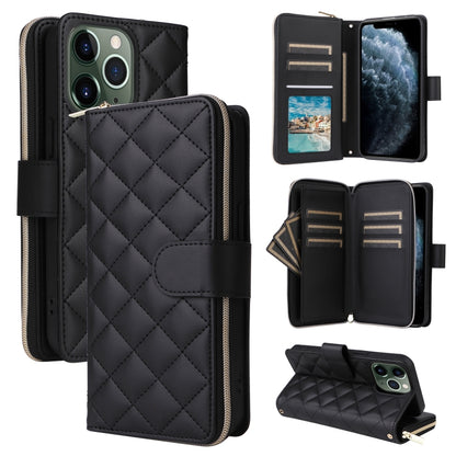 Crossbody Rhombic Zipper Tower Buckle Leather Phone Case with Lanyard
