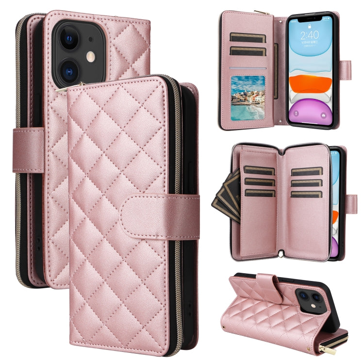 Crossbody Rhombic Zipper Tower Buckle Leather Phone Case with Lanyard