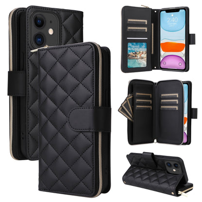 Crossbody Rhombic Zipper Tower Buckle Leather Phone Case with Lanyard