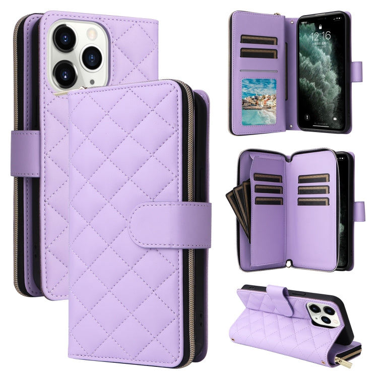 Crossbody Rhombic Zipper Tower Buckle Leather Phone Case with Lanyard