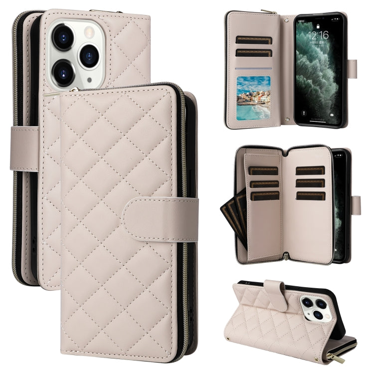 Crossbody Rhombic Zipper Tower Buckle Leather Phone Case with Lanyard
