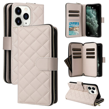Crossbody Rhombic Zipper Tower Buckle Leather Phone Case with Lanyard