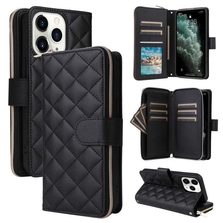 Crossbody Rhombic Zipper Tower Buckle Leather Phone Case with Lanyard