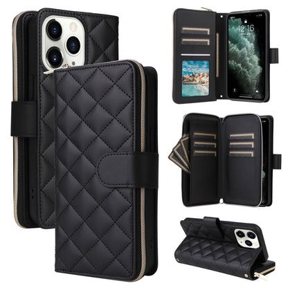 Crossbody Rhombic Zipper Tower Buckle Leather Phone Case with Lanyard