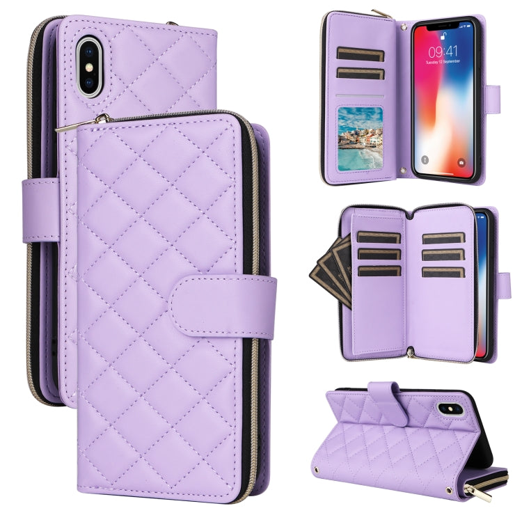 Crossbody Rhombic Zipper Tower Buckle Leather Phone Case with Lanyard