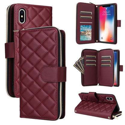 Crossbody Rhombic Zipper Tower Buckle Leather Phone Case with Lanyard