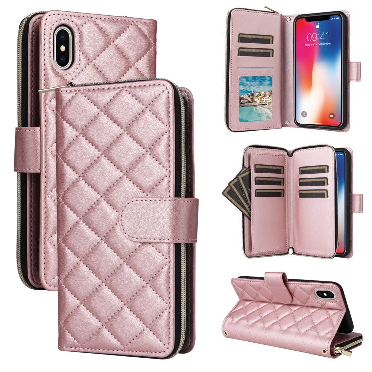 Crossbody Rhombic Zipper Tower Buckle Leather Phone Case with Lanyard