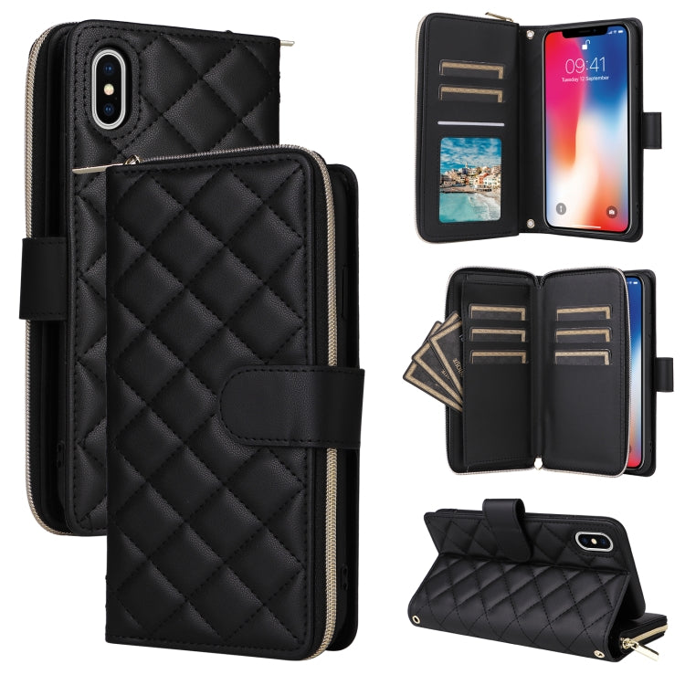 Crossbody Rhombic Zipper Tower Buckle Leather Phone Case with Lanyard