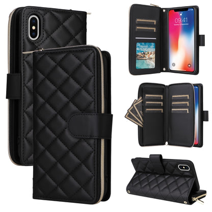 Crossbody Rhombic Zipper Tower Buckle Leather Phone Case with Lanyard