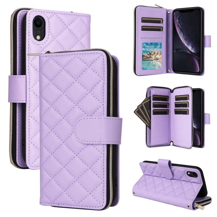 Crossbody Rhombic Zipper Tower Buckle Leather Phone Case with Lanyard