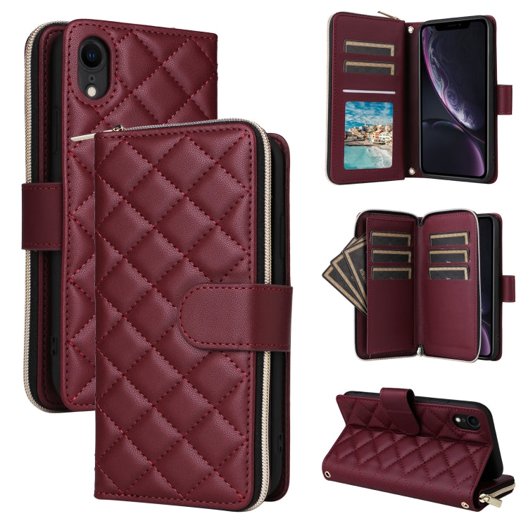 Crossbody Rhombic Zipper Tower Buckle Leather Phone Case with Lanyard