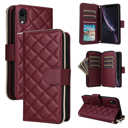 Crossbody Rhombic Zipper Tower Buckle Leather Phone Case with Lanyard