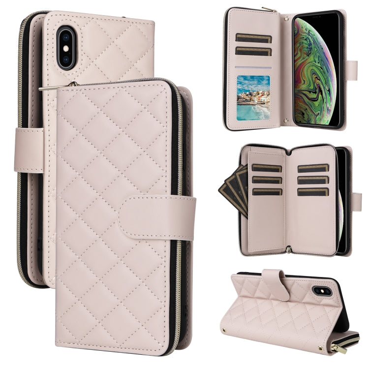 Crossbody Rhombic Zipper Tower Buckle Leather Phone Case with Lanyard