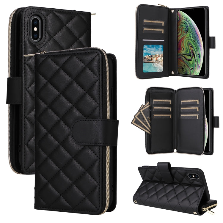 Crossbody Rhombic Zipper Tower Buckle Leather Phone Case with Lanyard