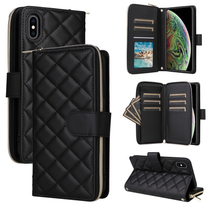 Crossbody Rhombic Zipper Tower Buckle Leather Phone Case with Lanyard