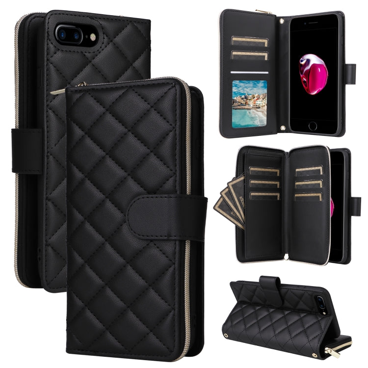 Crossbody Rhombic Zipper Tower Buckle Leather Phone Case with Lanyard