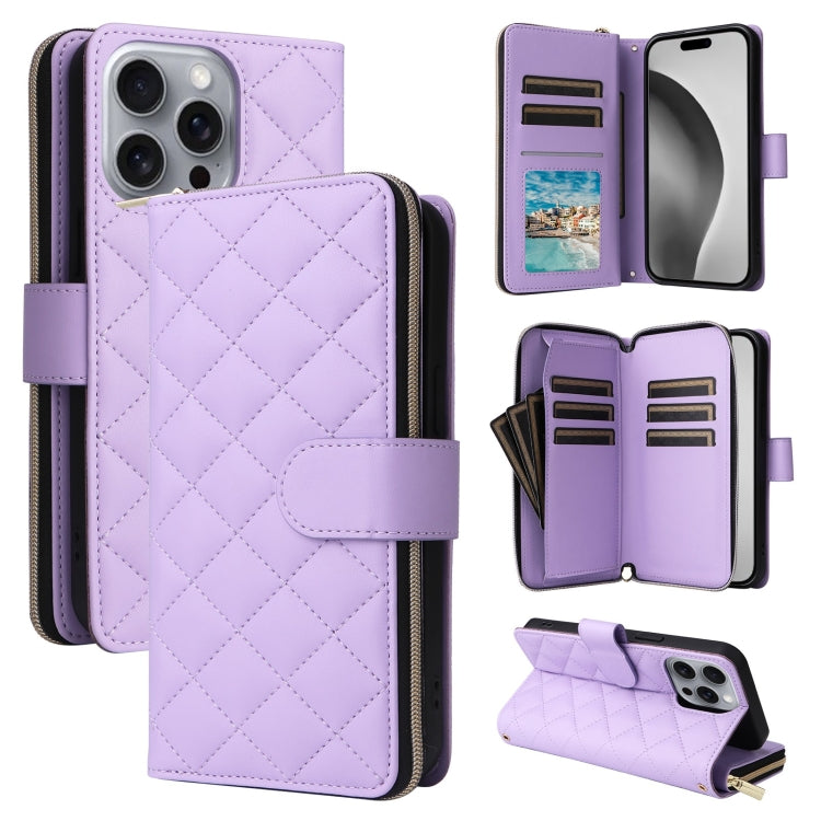 Crossbody Rhombic Zipper Tower Buckle Leather Phone Case with Lanyard