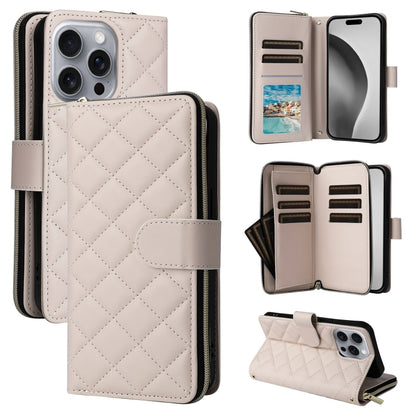 Crossbody Rhombic Zipper Tower Buckle Leather Phone Case with Lanyard