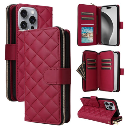 Crossbody Rhombic Zipper Tower Buckle Leather Phone Case with Lanyard