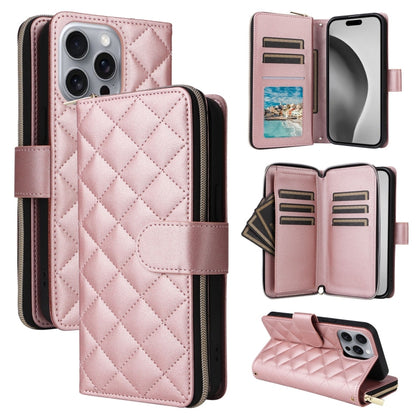 Crossbody Rhombic Zipper Tower Buckle Leather Phone Case with Lanyard