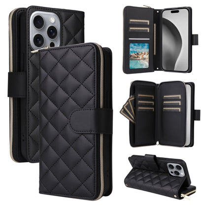 Crossbody Rhombic Zipper Tower Buckle Leather Phone Case with Lanyard