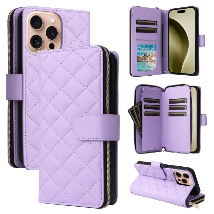 Crossbody Rhombic Zipper Tower Buckle Leather Phone Case with Lanyard