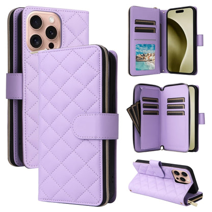 Crossbody Rhombic Zipper Tower Buckle Leather Phone Case with Lanyard