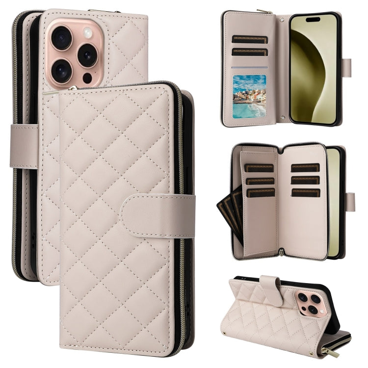 Crossbody Rhombic Zipper Tower Buckle Leather Phone Case with Lanyard