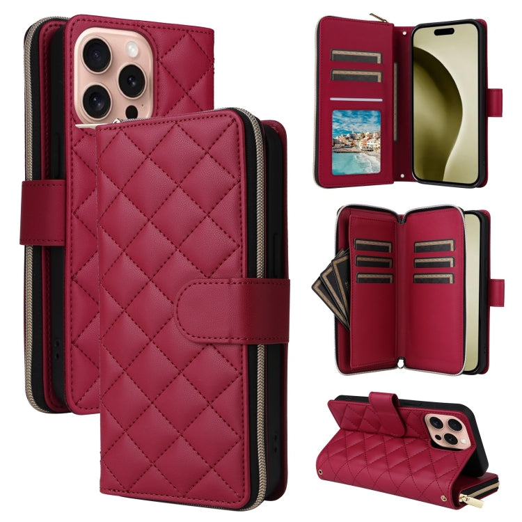Crossbody Rhombic Zipper Tower Buckle Leather Phone Case with Lanyard