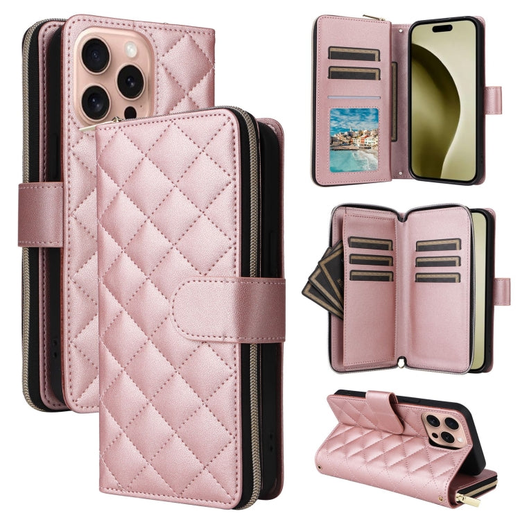 Crossbody Rhombic Zipper Tower Buckle Leather Phone Case with Lanyard