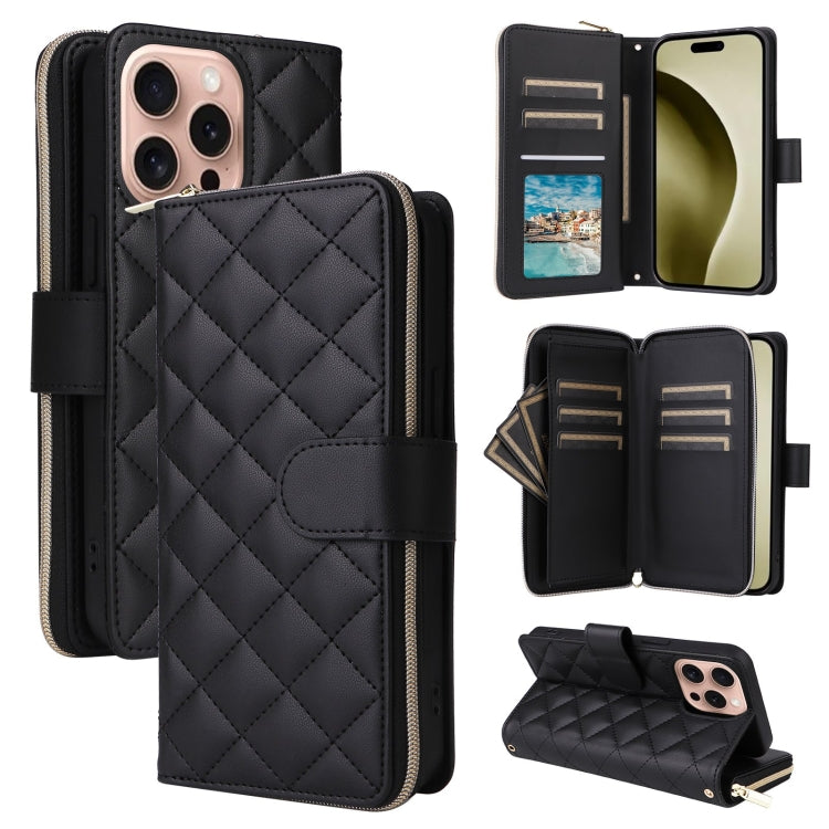 Crossbody Rhombic Zipper Tower Buckle Leather Phone Case with Lanyard