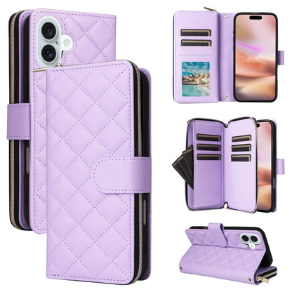 Crossbody Rhombic Zipper Tower Buckle Leather Phone Case with Lanyard