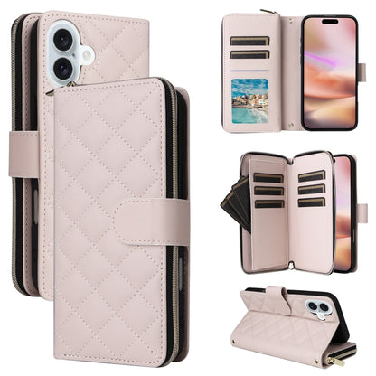 Crossbody Rhombic Zipper Tower Buckle Leather Phone Case with Lanyard