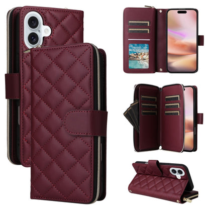 Crossbody Rhombic Zipper Tower Buckle Leather Phone Case with Lanyard