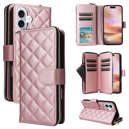 Crossbody Rhombic Zipper Tower Buckle Leather Phone Case with Lanyard