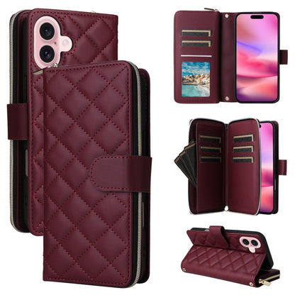 Crossbody Rhombic Zipper Tower Buckle Leather Phone Case with Lanyard