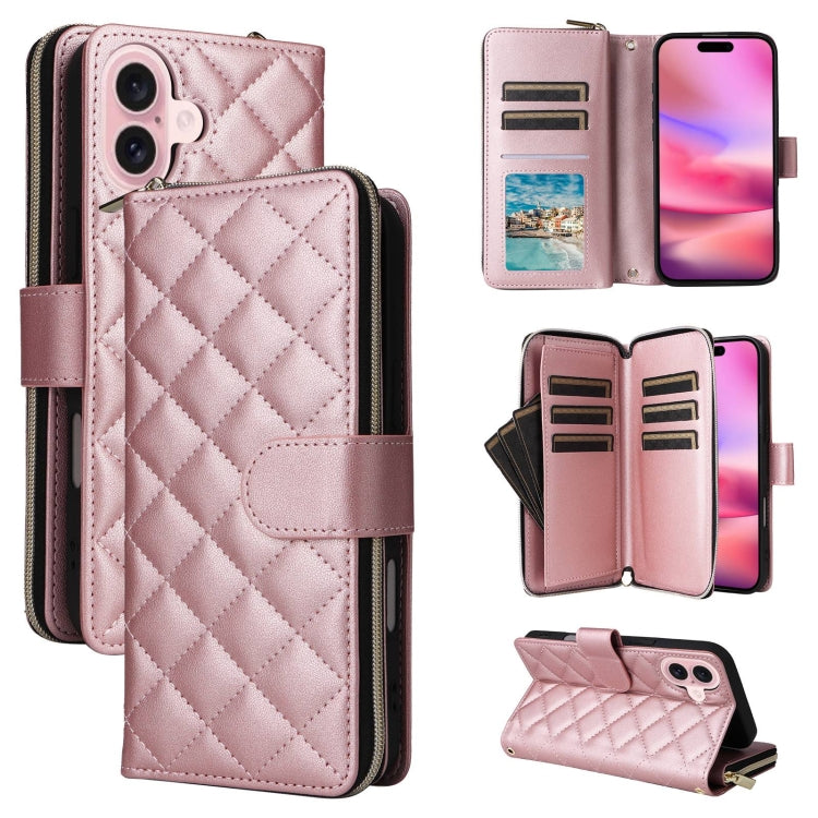 Crossbody Rhombic Zipper Tower Buckle Leather Phone Case with Lanyard