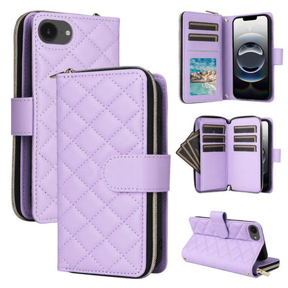 Crossbody Rhombic Zipper Tower Buckle Leather Phone Case with Lanyard