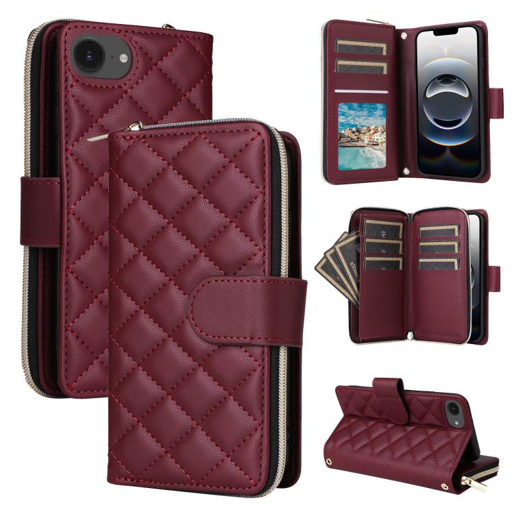 Crossbody Rhombic Zipper Tower Buckle Leather Phone Case with Lanyard