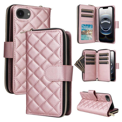 Crossbody Rhombic Zipper Tower Buckle Leather Phone Case with Lanyard