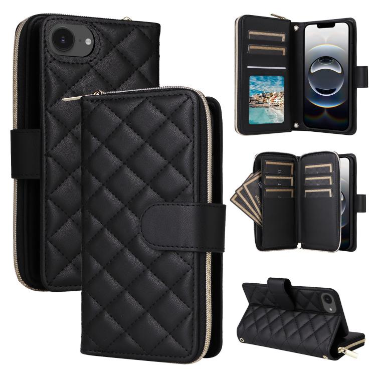Crossbody Rhombic Zipper Tower Buckle Leather Phone Case with Lanyard