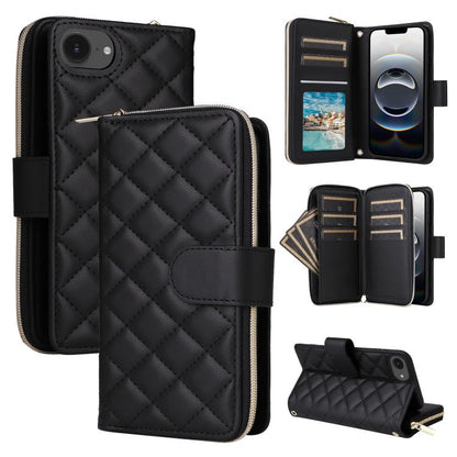Crossbody Rhombic Zipper Tower Buckle Leather Phone Case with Lanyard