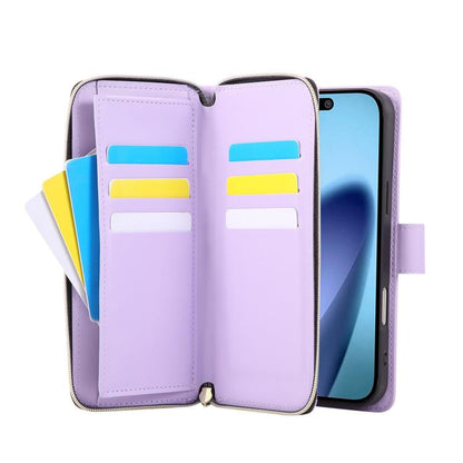 Crossbody Rhombic Zipper Tower Buckle Leather Phone Case with Lanyard