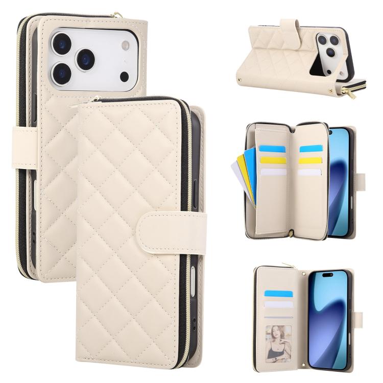 Crossbody Rhombic Zipper Tower Buckle Leather Phone Case with Lanyard