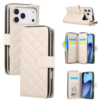 Crossbody Rhombic Zipper Tower Buckle Leather Phone Case with Lanyard