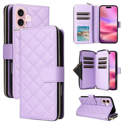 Crossbody Rhombic Zipper Tower Buckle Leather Phone Case with Lanyard
